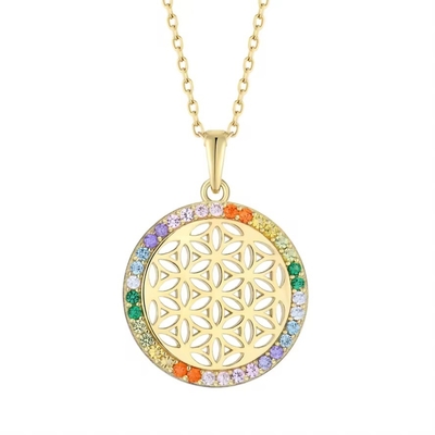 ヤスヴィッティ 925 スターリング シルバー 生命の花 レインボー CZ ペンダント ネックレス ヨガと瞑想 ネックレス ジュエリー 卸売