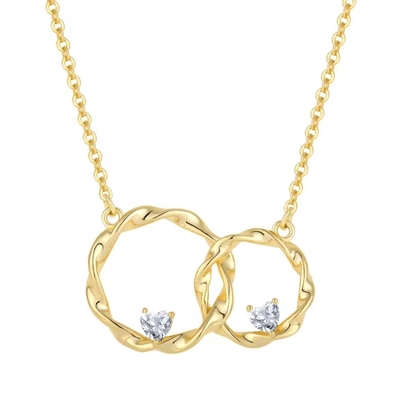 YASVITTI 14K 黄金製 交差円 心 キュービック ジルコニア ペンダント ネックレス 925 ステルリング シルバー 宝石