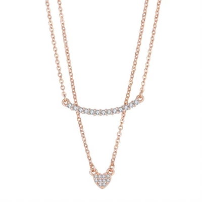 YASVITTI ダブルレイヤー ネックレス ジュエリー クラシック ローズ ゴールド 925 スターリング シルバー ハート ペンダント ネックレス