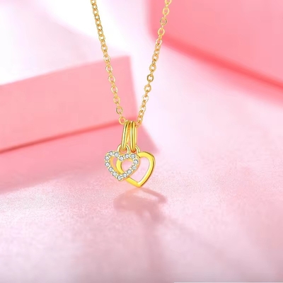 ヤスヴィッティ 925 ステルリング シルバー 2 心 ネックレス オーダーメイド オーダーメイド 金色 コーティング  हार्ट ネックレス 宝石