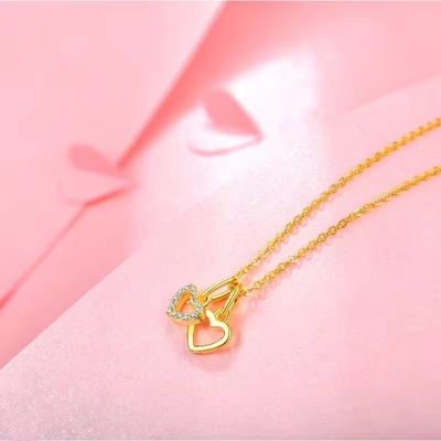 ヤスヴィッティ 925 ステルリング シルバー 2 心 ネックレス オーダーメイド オーダーメイド 金色 コーティング  हार्ट ネックレス 宝石