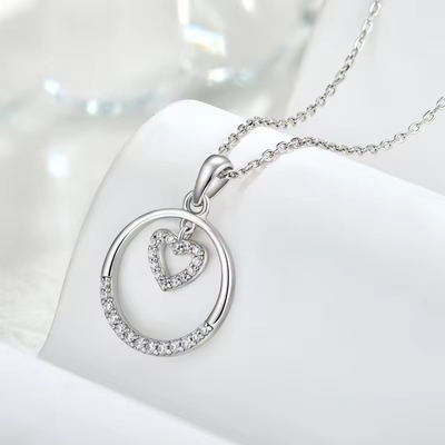 ヤスヴィッティ バレンタインデープレゼント 925 ステルリング シルバー ネックレス 丸 CZ プラチナ プラテッド ハート ペンダント ファッション ジュエリー ネックレス
