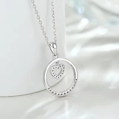 ヤスヴィッティ バレンタインデープレゼント 925 ステルリング シルバー ネックレス 丸 CZ プラチナ プラテッド ハート ペンダント ファッション ジュエリー ネックレス