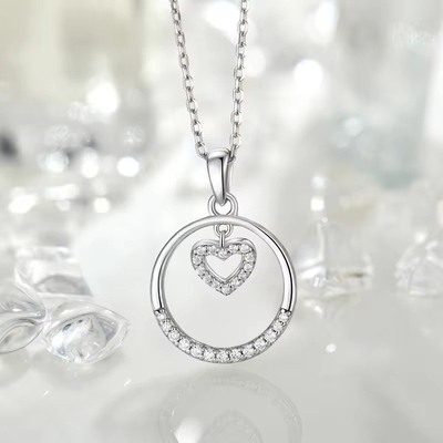ヤスヴィッティ バレンタインデープレゼント 925 ステルリング シルバー ネックレス 丸 CZ プラチナ プラテッド ハート ペンダント ファッション ジュエリー ネックレス