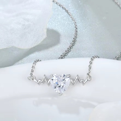YASVITTI 925 スターリング シルバー 心拍子 ネックレス 心形 8A キュービックジルコーン プレゼント用 女性の宝石