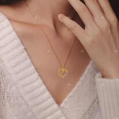 ヤスヴィッティ カスタム 18K ゴールド コーティング ハート レフ ペンダント ネックレス 925 シルバー 宝石