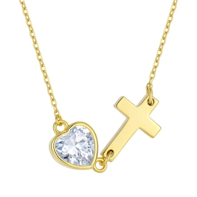 ヤスヴィッティ ベゼル ハート キュービック ジルコニア ネックレス 925 シルバー クラシック クロス シンプル ネックレス 18K ゴールド プレート 卸売 工場
