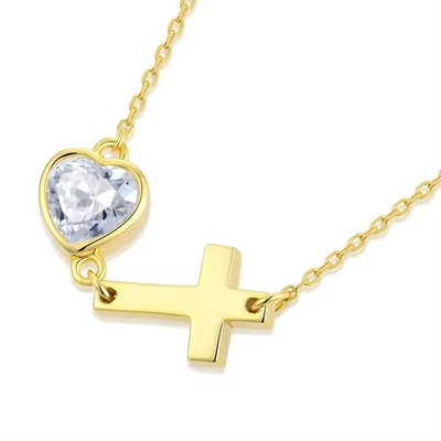 ヤスヴィッティ ベゼル ハート キュービック ジルコニア ネックレス 925 シルバー クラシック クロス シンプル ネックレス 18K ゴールド プレート 卸売 工場