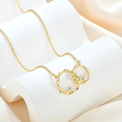 YASVITTI 14K 黄金製 交差円 心 キュービック ジルコニア ペンダント ネックレス 925 ステルリング シルバー 宝石