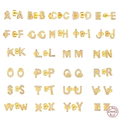 ファッション スターリング シルバー A-z アルファベット イヤリング 18k 金 925 シルバー レター スタッド イヤリング