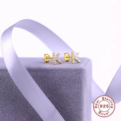 ファッション スターリング シルバー A-z アルファベット イヤリング 18k 金 925 シルバー レター スタッド イヤリング