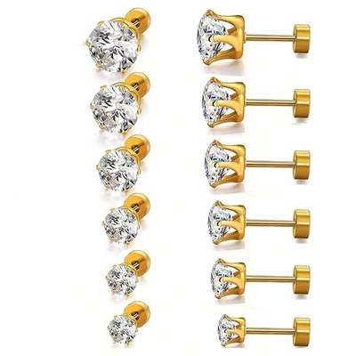 ファッショナルのチタン製 細針型 ステンレス製 イヤリング 丸い18k 金属付ジルコーン イヤリング