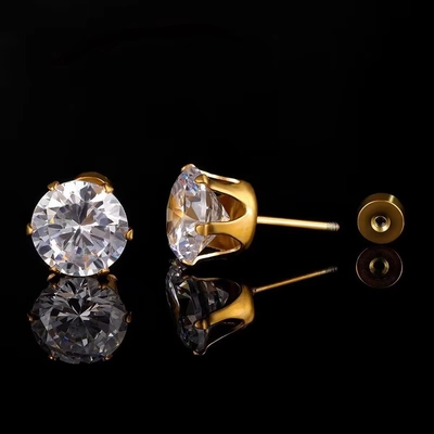 ファッショナルのチタン製 細針型 ステンレス製 イヤリング 丸い18k 金属付ジルコーン イヤリング