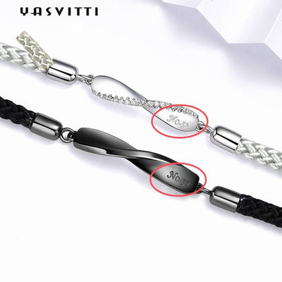 8.7inの7g純銀製の宝石類のブレスレット3A CZの黒のひものブレスレット