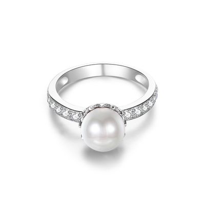 15.8mmは1.38グラムの真珠ダイヤモンド指輪ODM Fiancéeの純銀製リングを形づけた