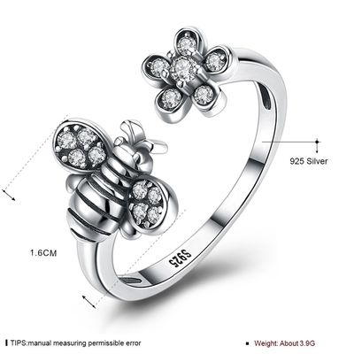 純銀製925の調節可能な蜂のかわいい花リング