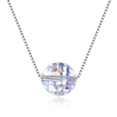 3.5g 17inの純銀製の宝石類のネックレス8mmの球のオーロラの水晶ダイヤモンド ネックレス